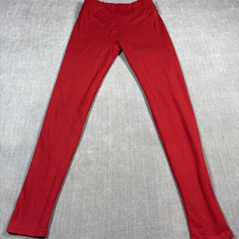 LuLaRoe Vibrant Red OS Leggings One Size Solid Mid Rise Stretch Full Length